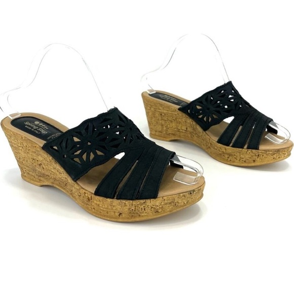 Spring Step Shoes - Spring Step Dora Black Leather Cork Wedge Platform Sandals Women’s Size EU 39 8